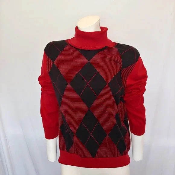 Villager by Liz Claiborne Cotton Argyle Pullover Sweater in wine/black - Picture 5 of 8